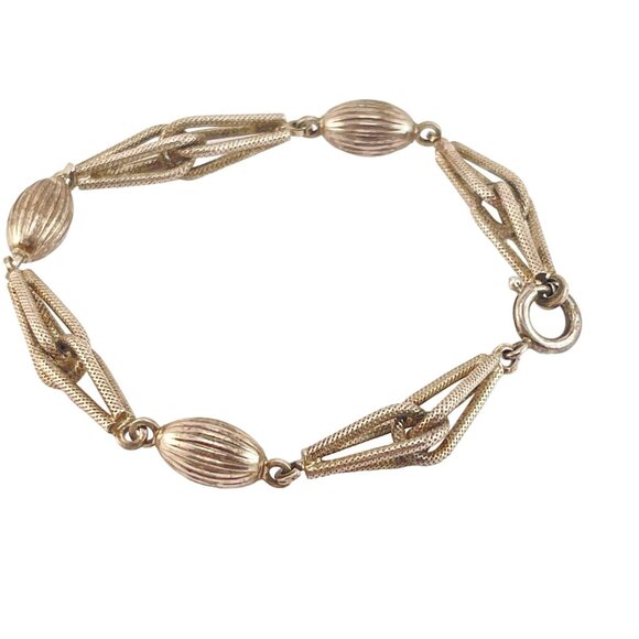 Silver Coin Silver 800 European Art Deco Link Chain Bracelet Textured - Picture 4 of 9